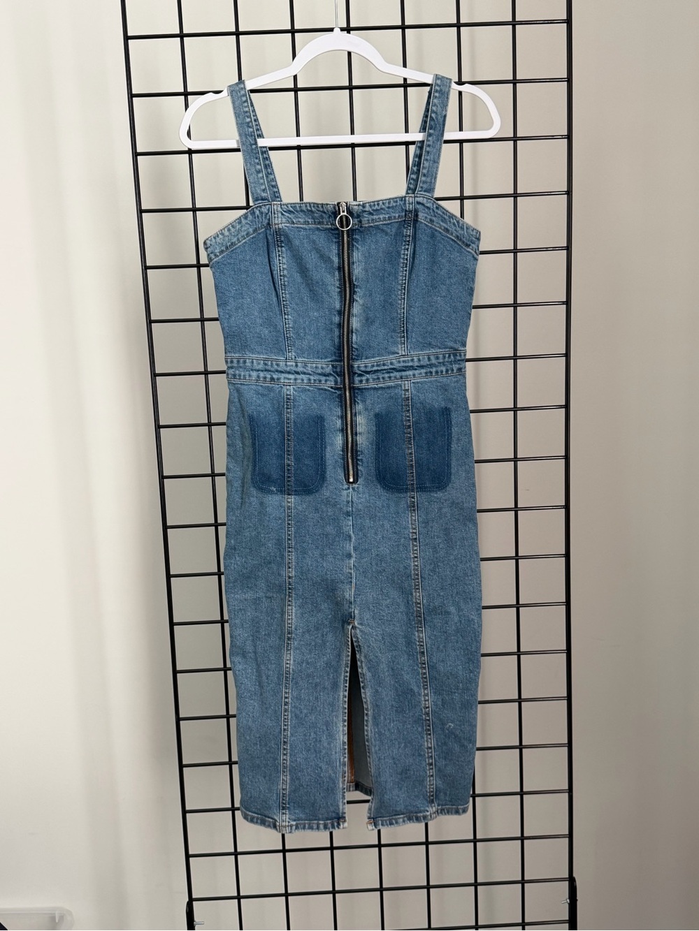 Zara Blue Denim Midi Dress with Front Zip